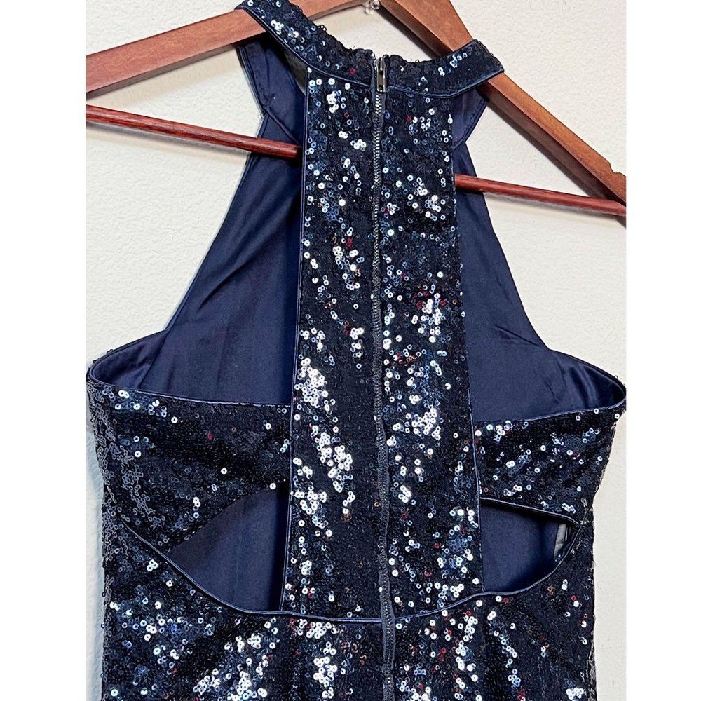 Lulu's Grandeur Navy Blue Sequin Cutout Swing Dress M Sparkly Bling Party $65 - Picture 11 of 16